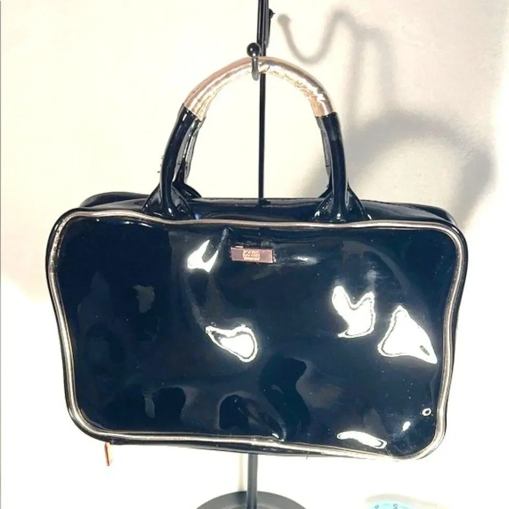 Jones New York Black Faux Patent Cosmetic Travel Bag